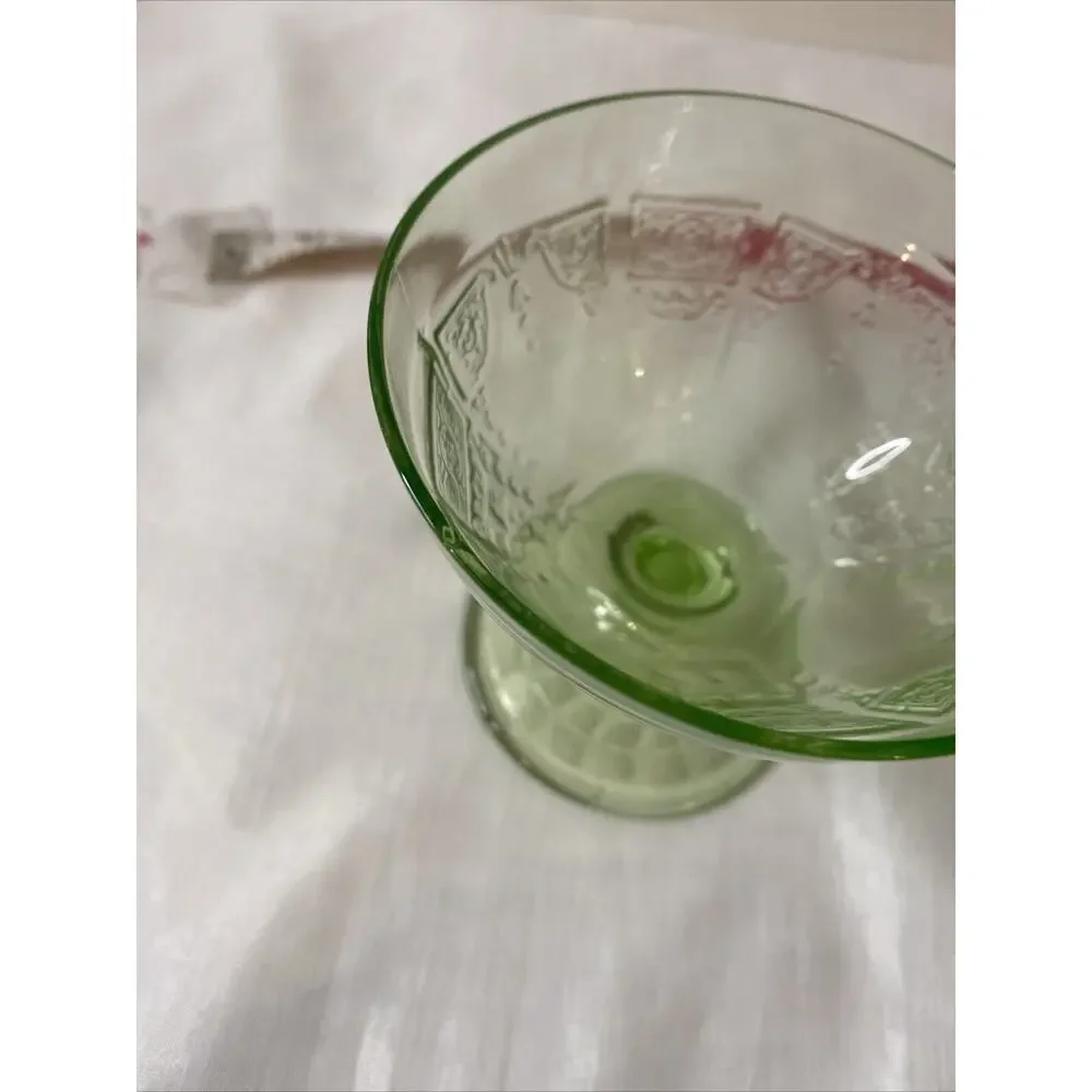 2 Anchor Hocking Green Princess Pattern Uranium Depression 4 oz. Sherbet